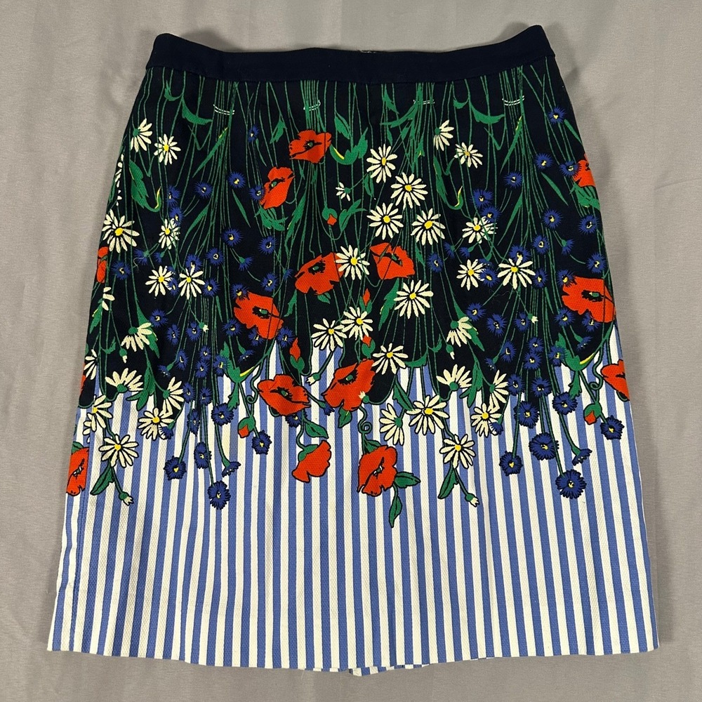 Anthropologie Postmark US 6 Poppy Floral Striped Pencil Skirt Blue 9-H15 SICL